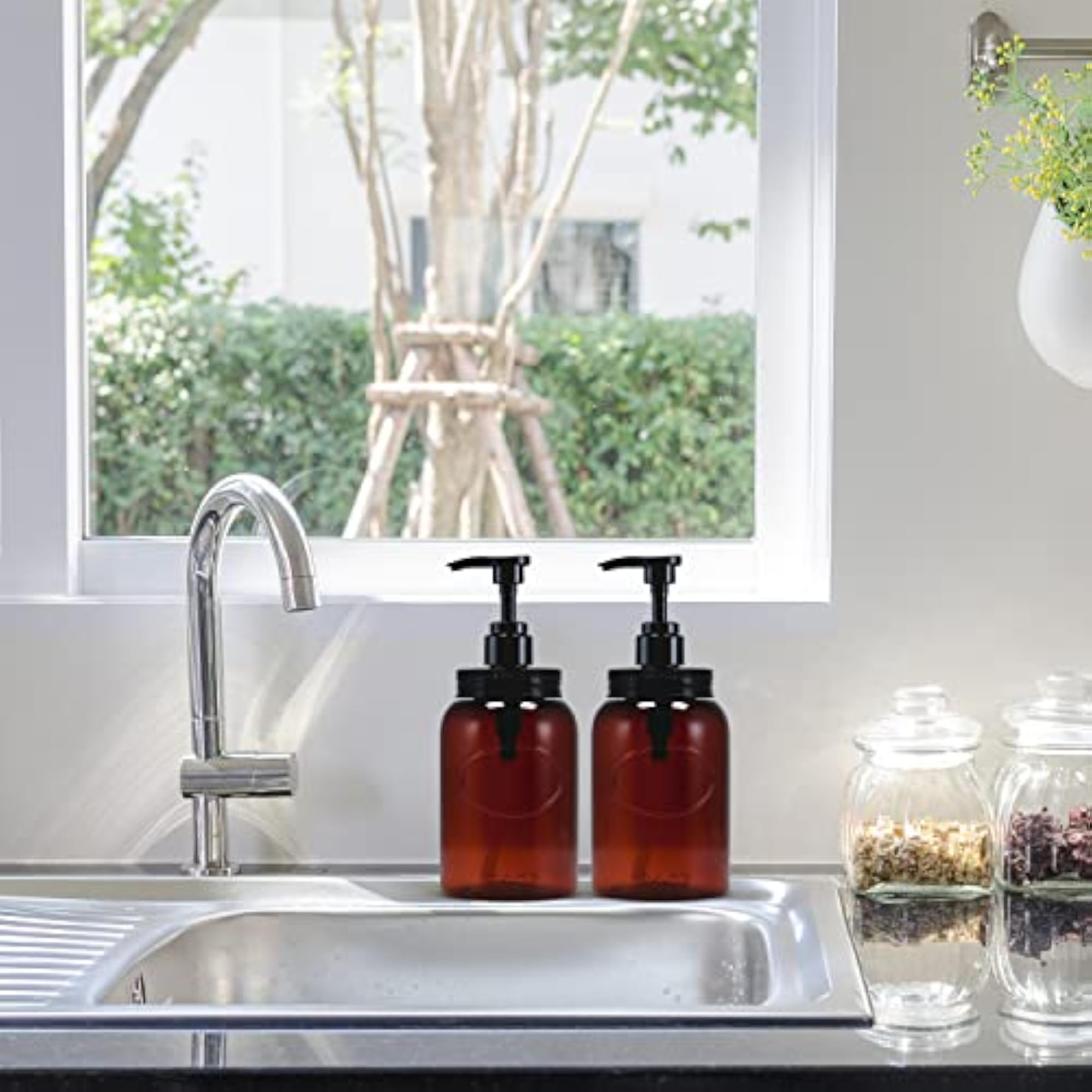 24oz Plastic Refillable Wide-Mouth Jar Pump Bottle Set of 4